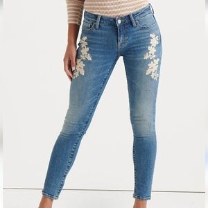 LUCKY BRAND boho Floral Women's Blue Embroidered Jeans Fairy Cottagecore Y2K
